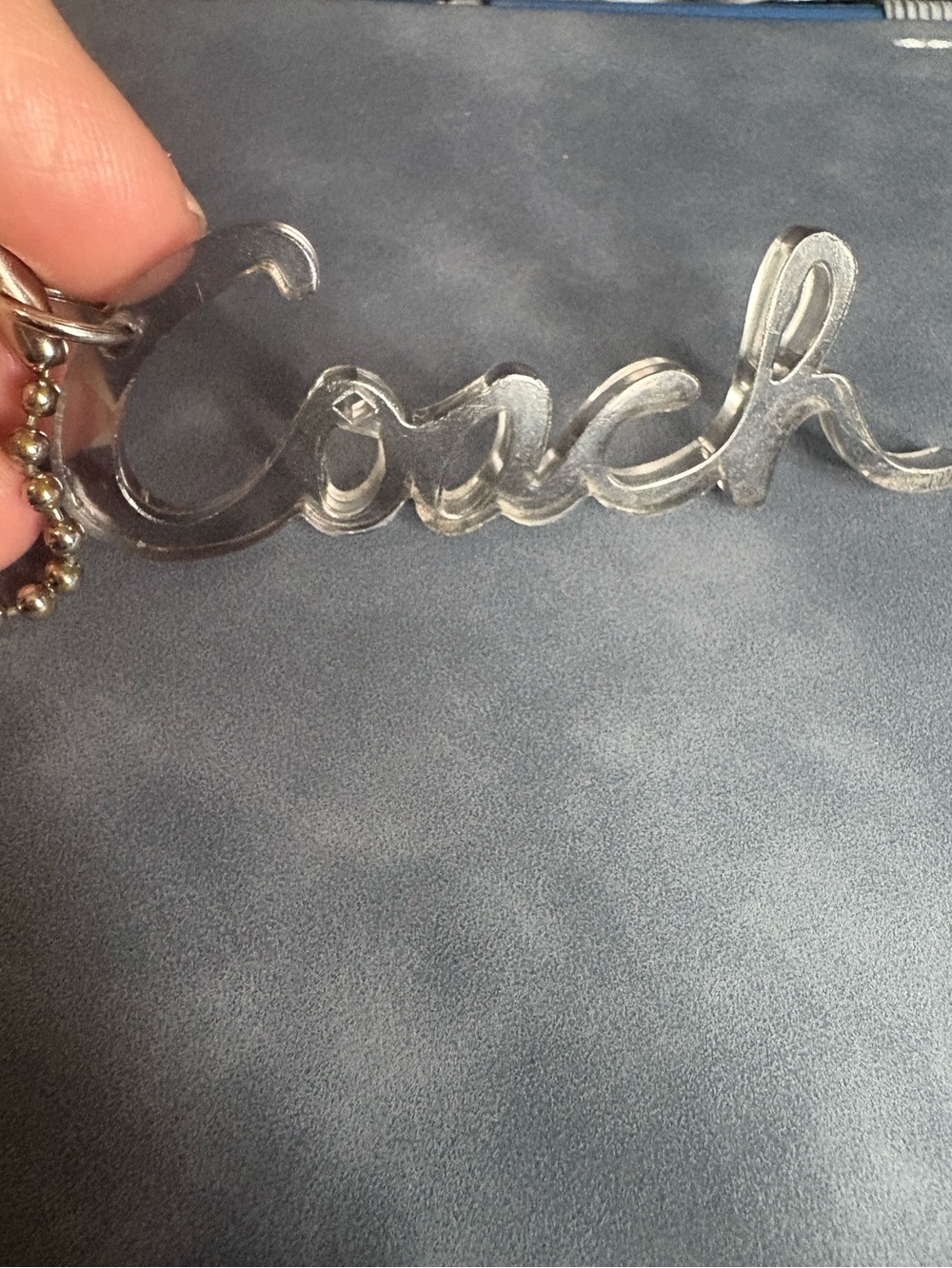 Grey Acrylic 3” Script Coach Keychain/Hangtag by Coach